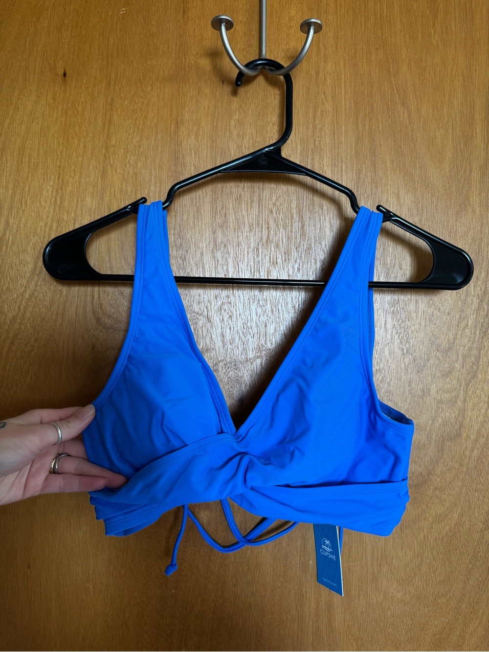 Cupshe Bikini Set Electric Blue Top with Tropical Orange and Green Leaves Bottom